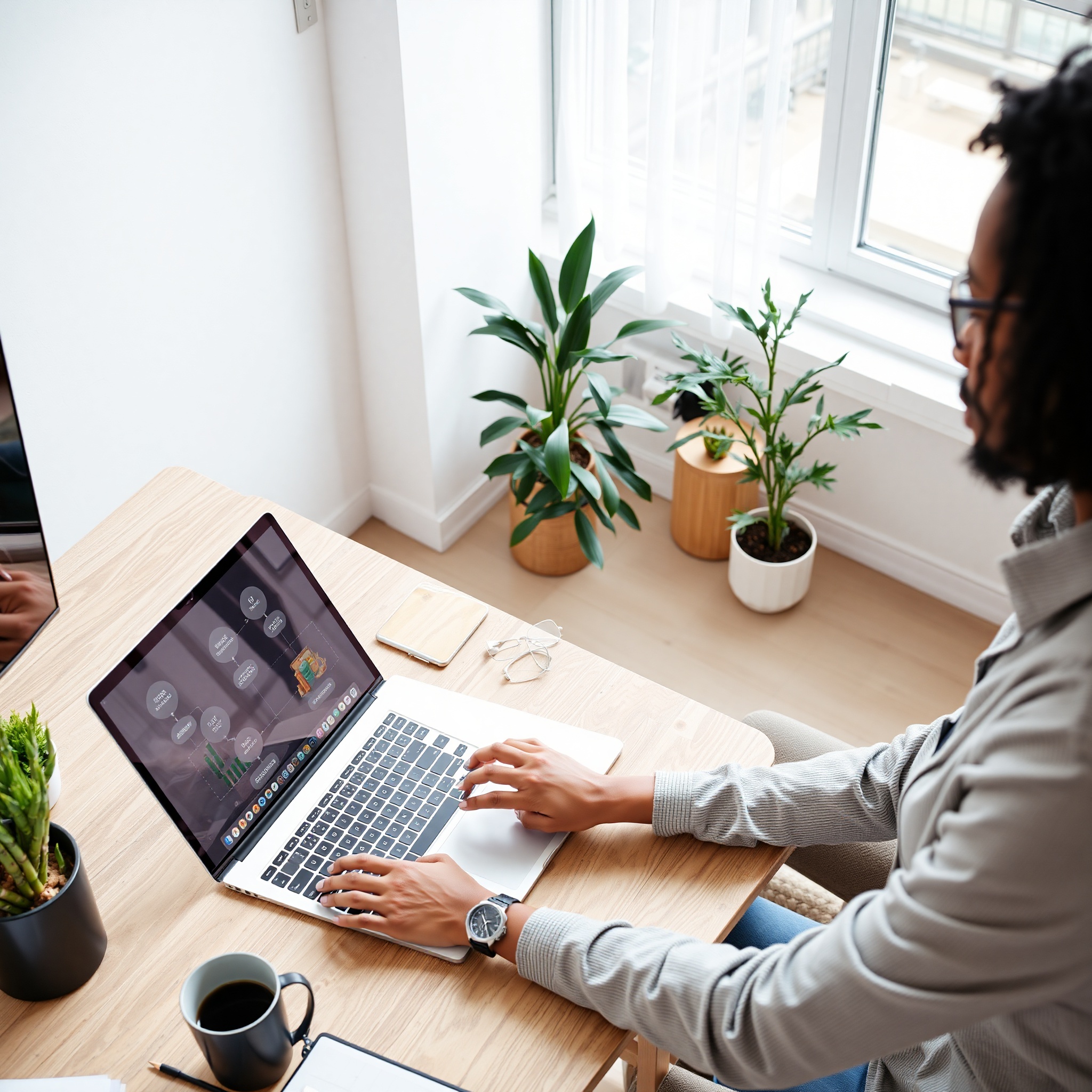 Professional workspace with multiple income streams visualization