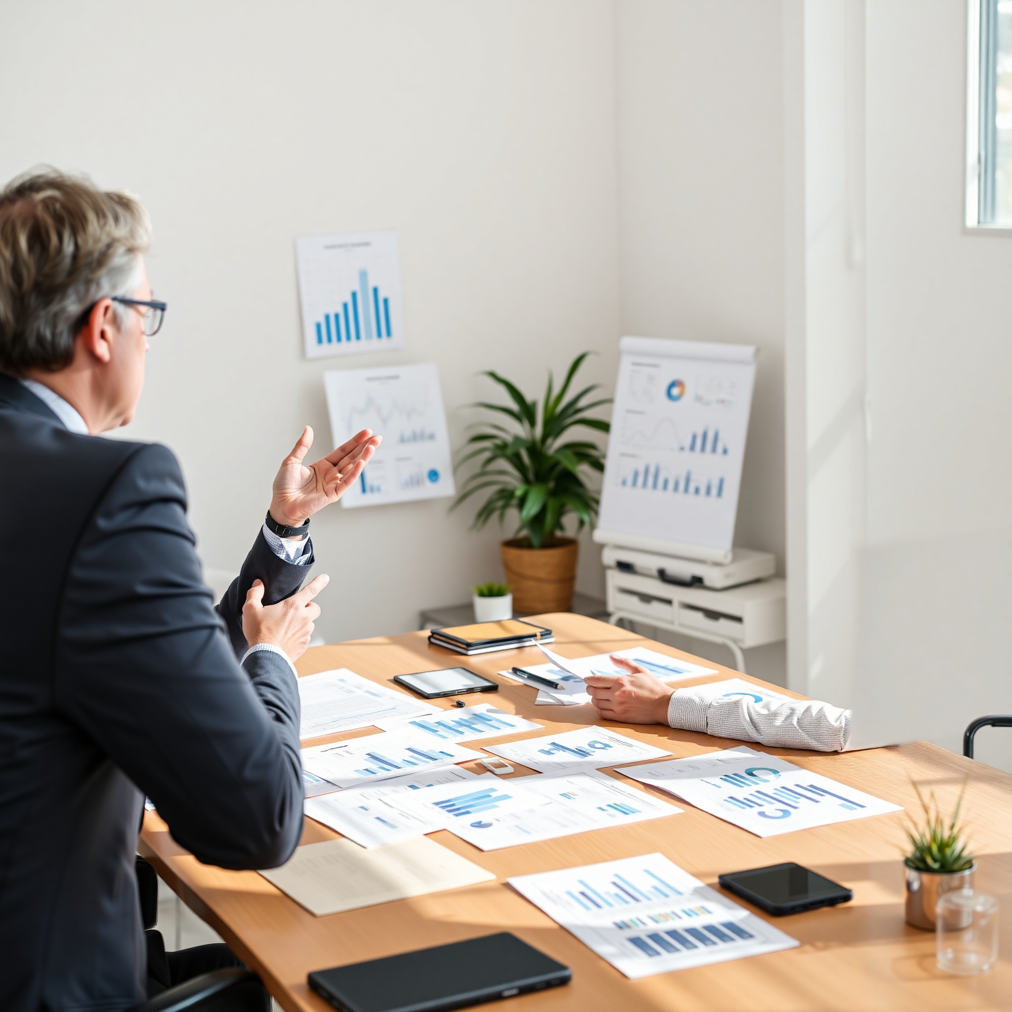 Financial advisor discussing investment portfolio and dividend strategy with client