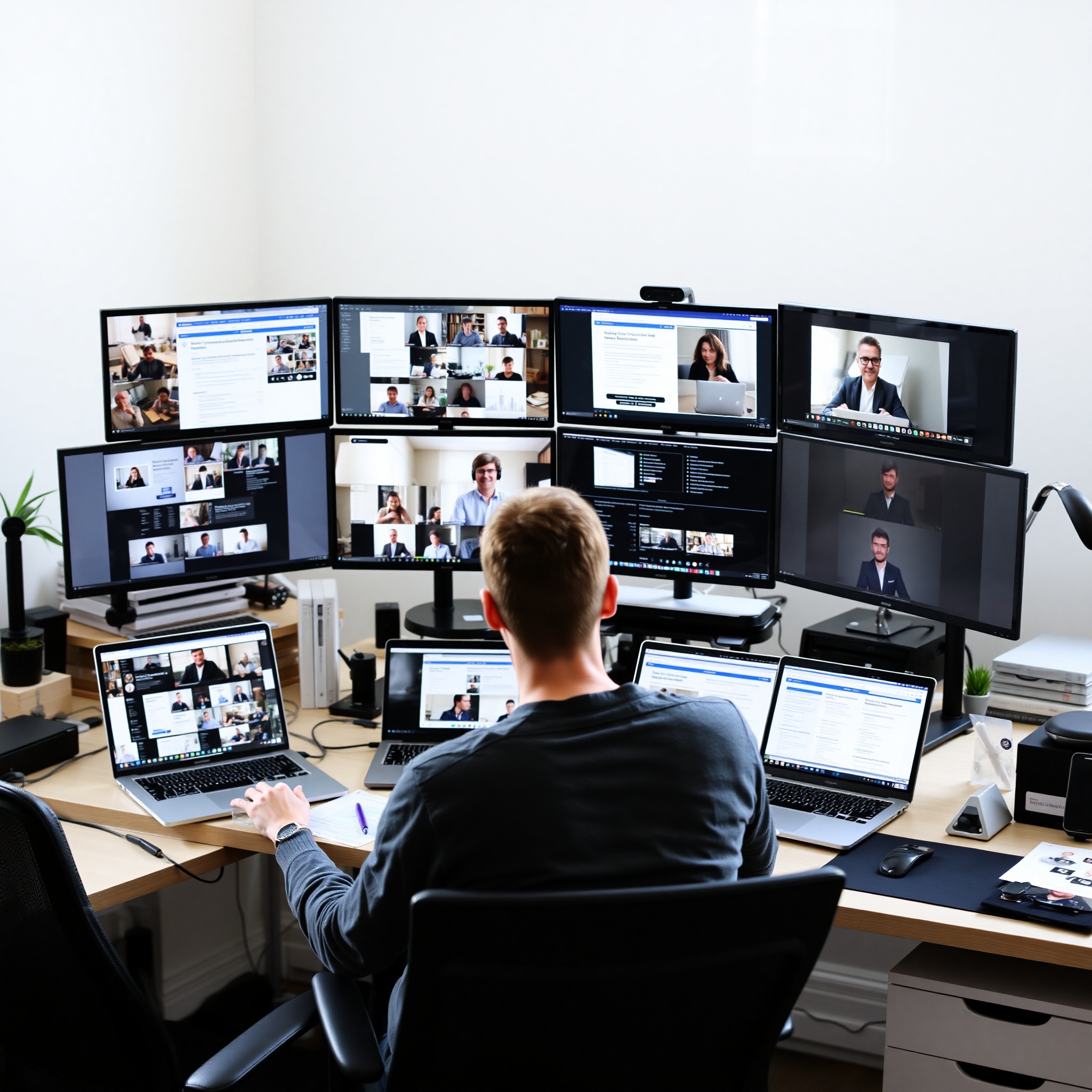 Professional freelancer working on diverse client projects at modern workspace