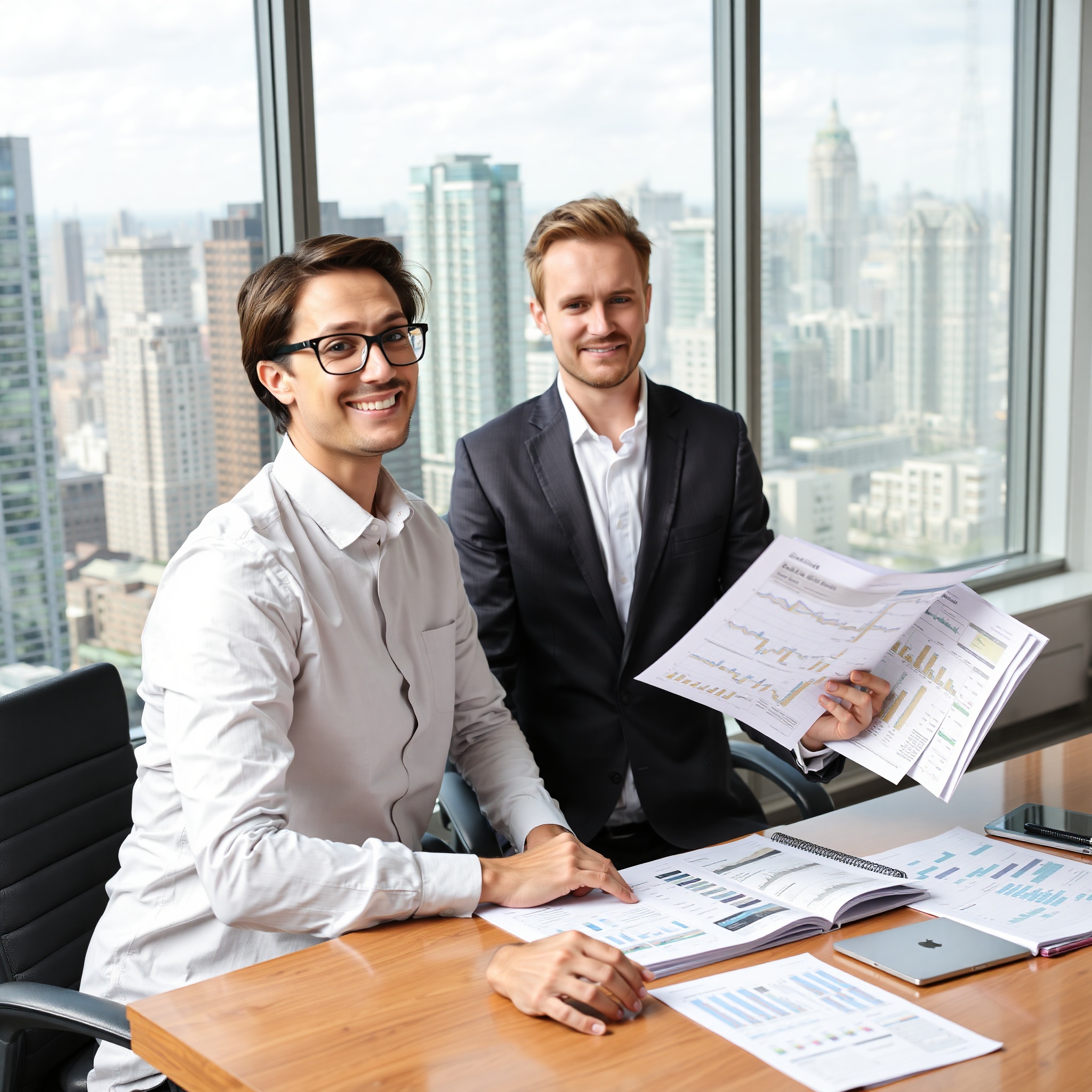 Real estate agent showing property investment opportunities with neighborhood map and market analysis