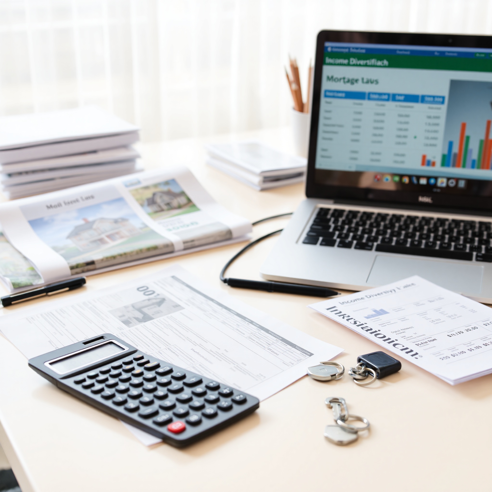 Real estate investment property with Canadian mortgage documents and calculator on desk