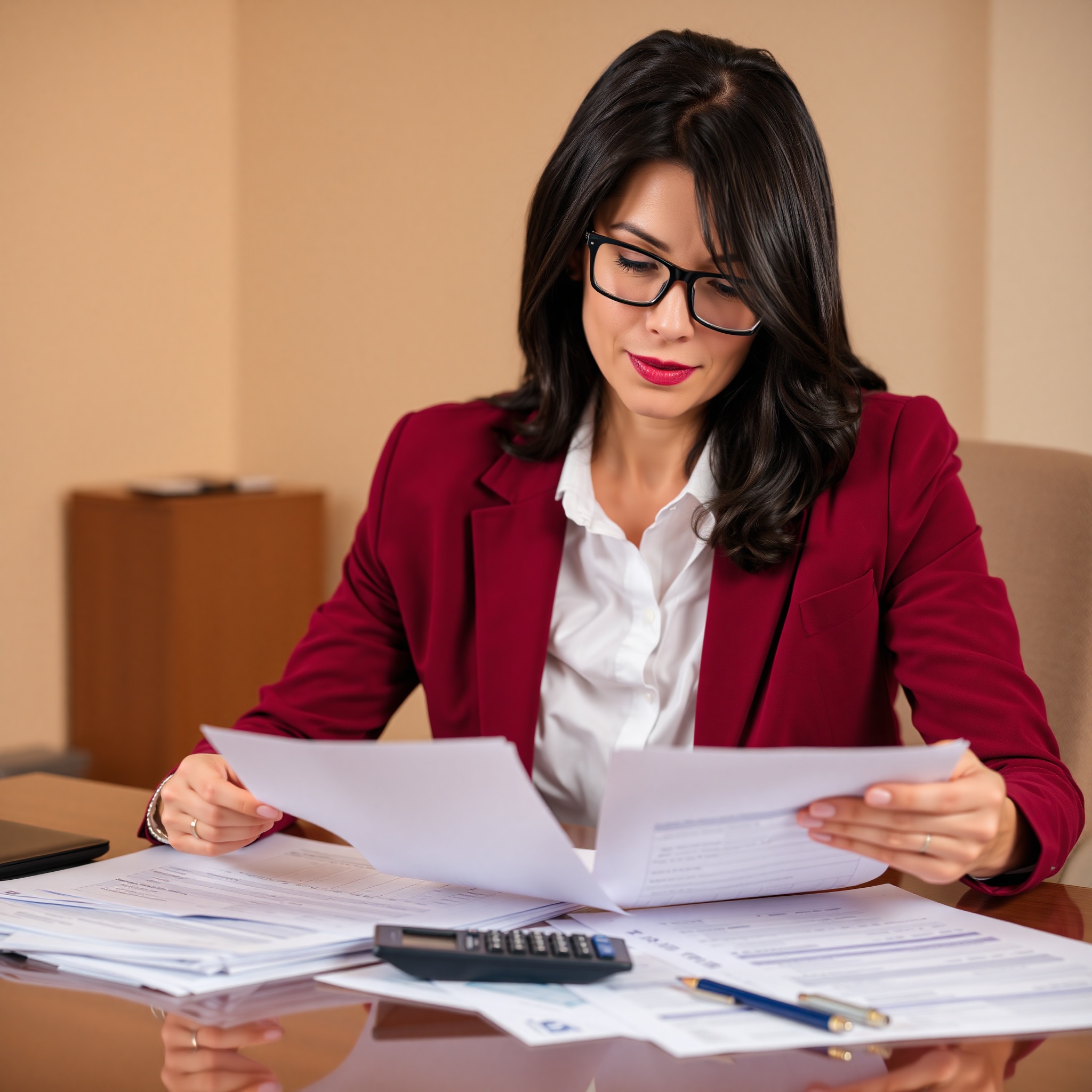 Canadian accountant reviewing business finances and tax documents for self-employed freelancer